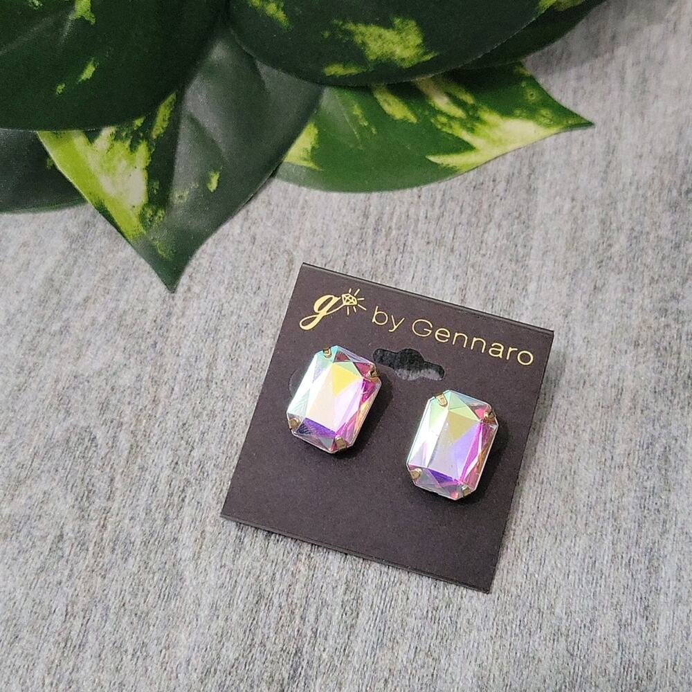 G by Gennaro Rectangular Aurora Borealis Post Earrings NEW
